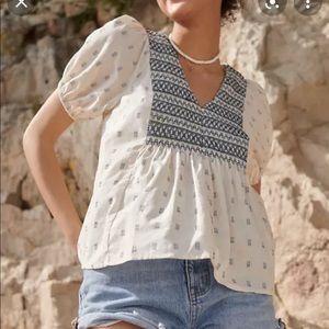 Madewell embroidered yoke top in clip dot